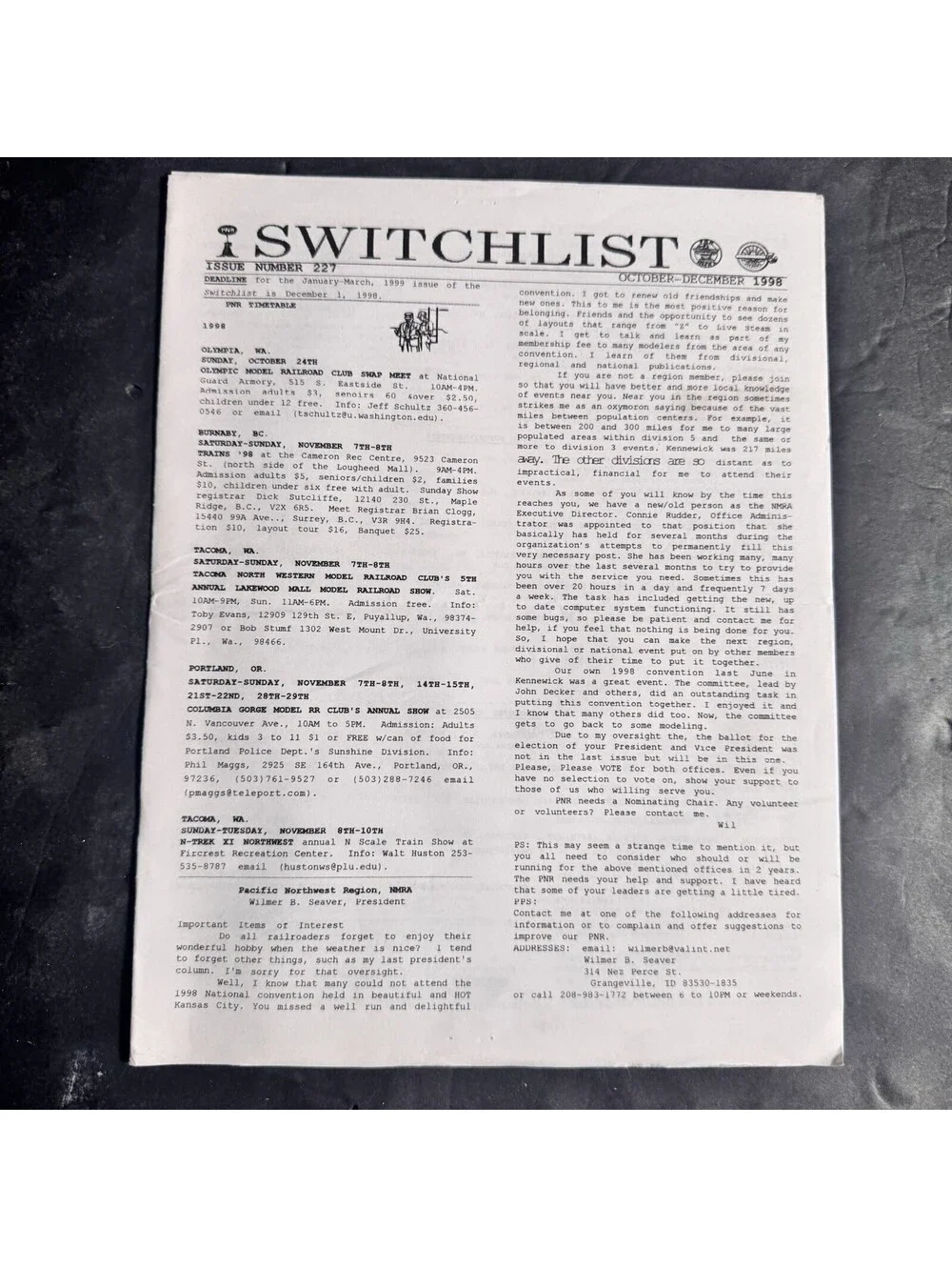 Vintage Switchlist Pamphlet Lot Pacific Northwest Region NMRA 1997-2003 Railway